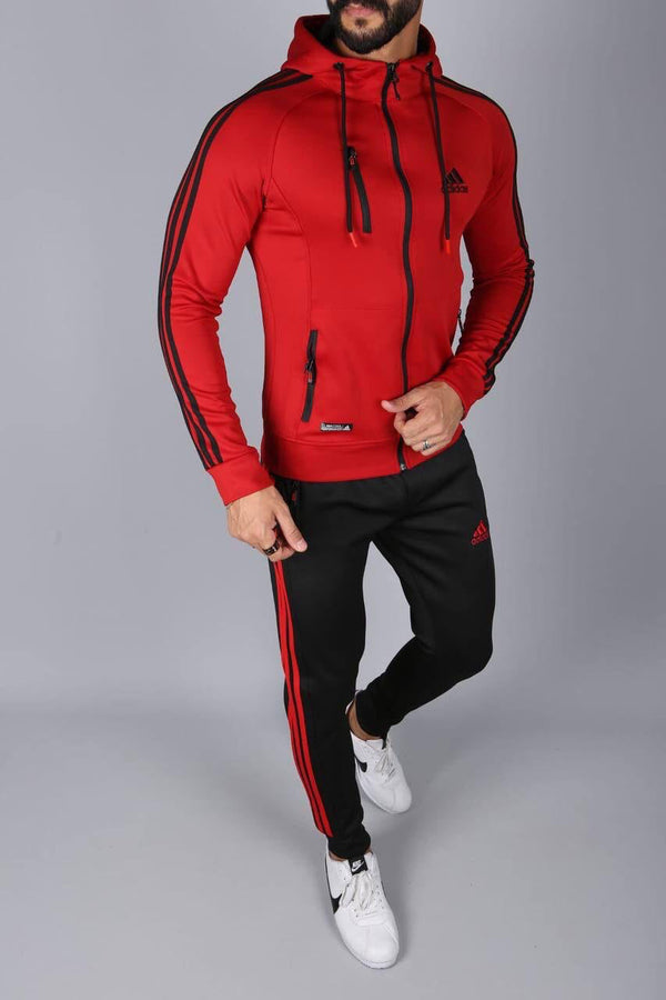 Adidas Mens Fleece Tracksuit Red/Black 1
